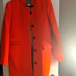 Collarless red double-cloth J Crew coat